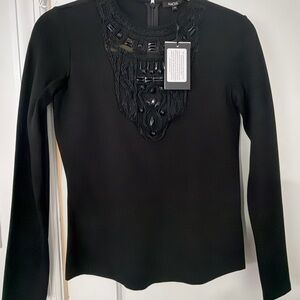 Raoul Elegant Black Embellished Blouse